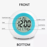 Cute Kids Digital Alarm Clock, 7 Color Alarm Clock, Cute Wake Up Timer Alarm Clock, Touch Control Digital Clock,  Colors Change Night Glowing Digital Alarm Clock, Natural Sounds Table Watch, Round Snooze Led Alarm Clock