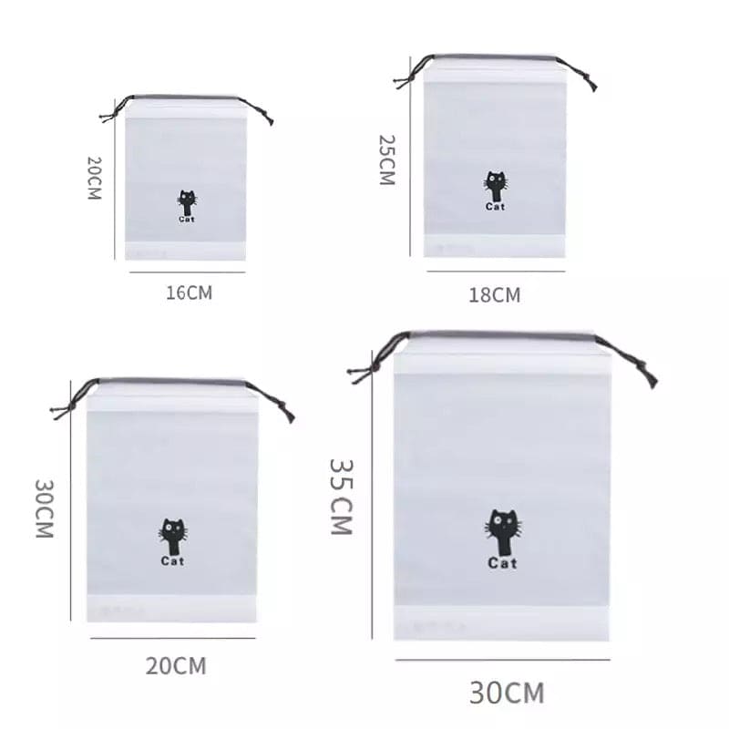 Set Of 4 Portable Waterproof Cute Bear Print Drawstring, Waterproof Travel Luggage Bag, Home Clothes Storage Bag, Shoes Organizer Pouch, Portable Cartoon Drawstring Shoe Storage, Waterproof Cosmetic Storage Bag, Transparent Clothing Drawstring Pocket