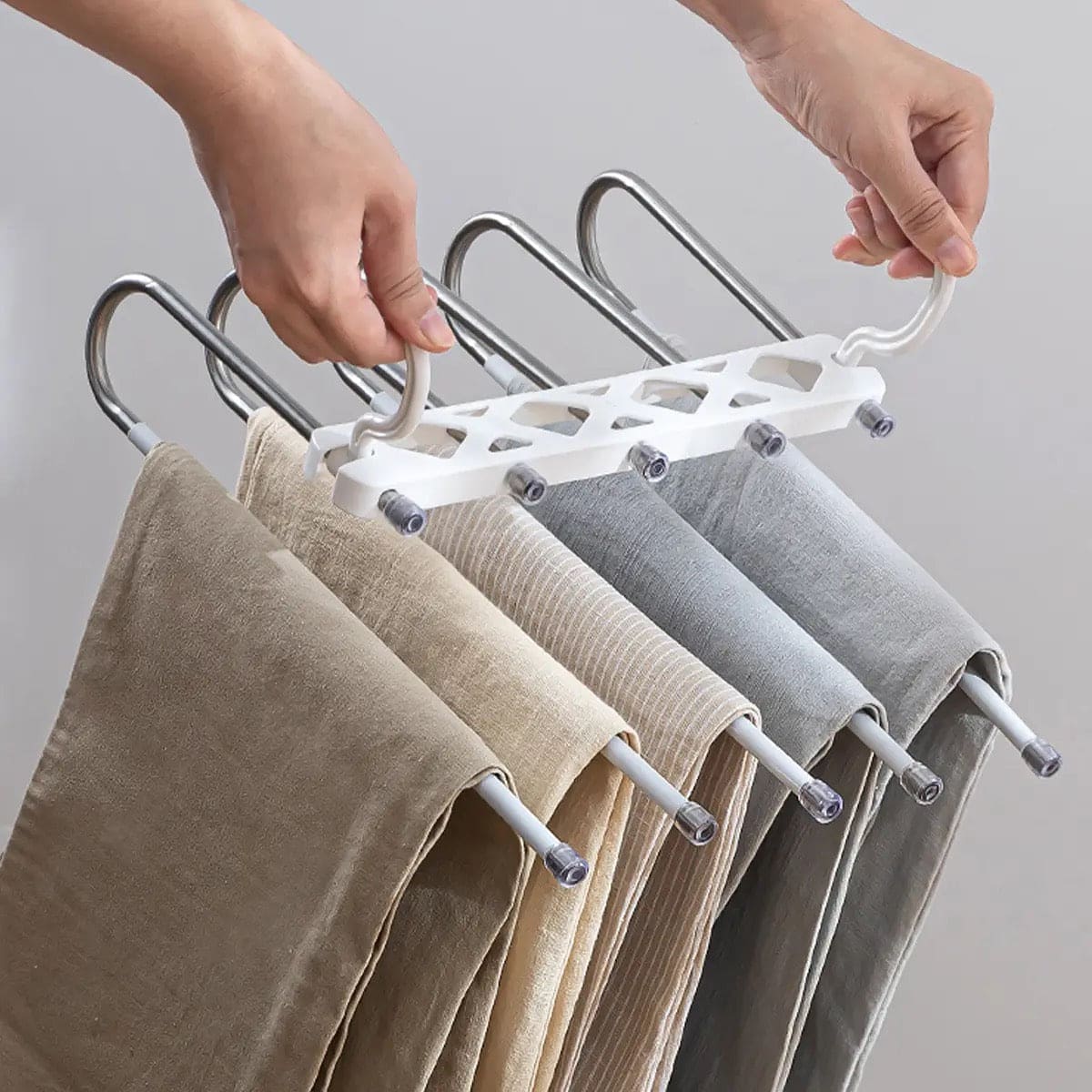 5 in 1 Pant Hanger For Clothes Organizer, Multifunction Shelves Closet Storage Organizer, Stainless Steel Magic Trouser Hangers, Multilayer Jeans Steel Hanger, Adjustable Pants Tie Storage Shelf, Stainless Steel Clothes Hanger