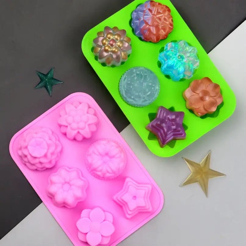 Flower Chocolate Candy Mold, Chocolate Jelly Pudding Dessert Mold, 6 Flower Heart Silicone Cake Mold,  Manual DIY Cute Flowers Mold