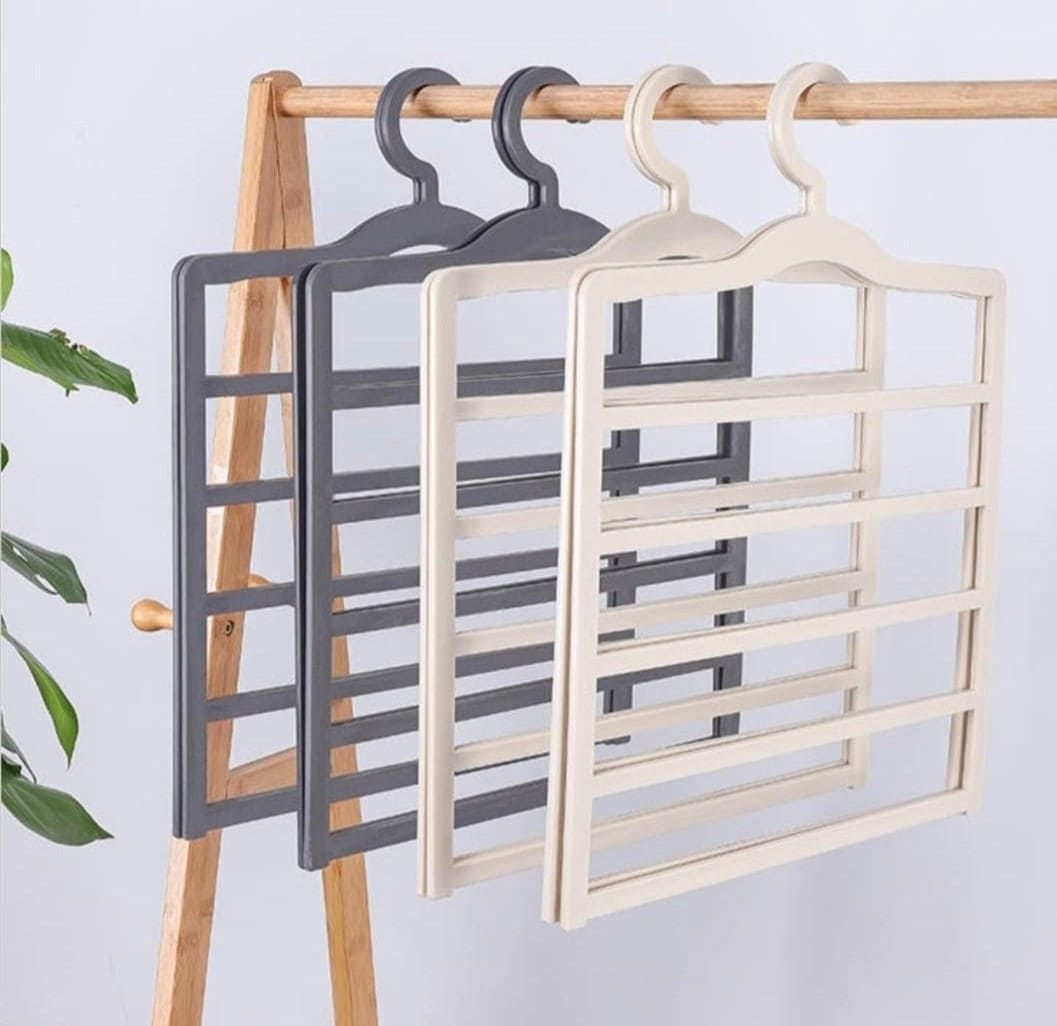 Simple Trouser Hanger, Multilayer Household Wardrobe Hanger,  5 Layers Pants Towel Scarfs Racks, Multifunctional Storage Hanger, Non-slip Magic Hanger, Wardrobe Organizer Storage Rack