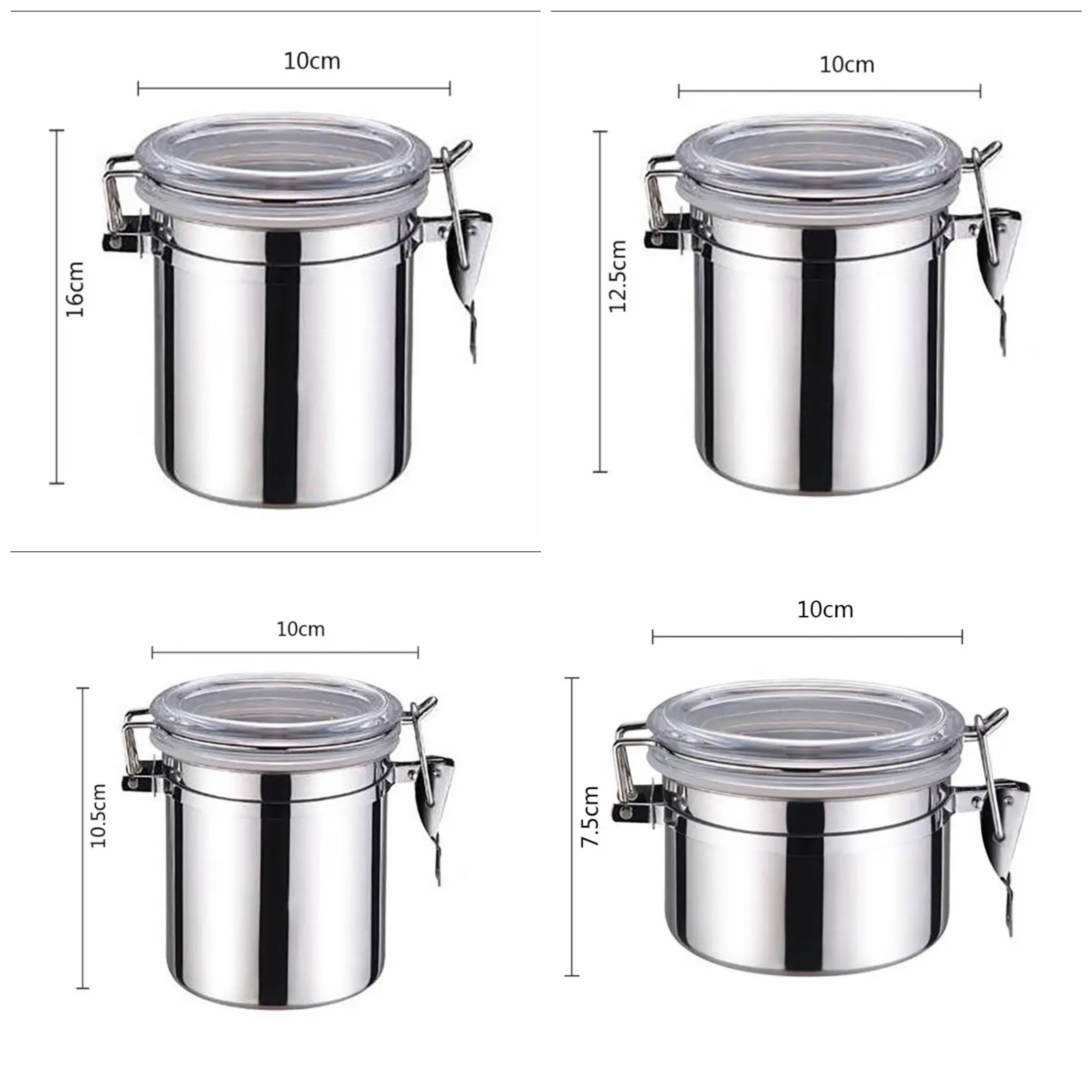 Set Of 4 Stainless Steel Airtight Sealed Canister, Coffee Flour Sugar Tea Container, Kitchen Container Seal Storage Jars With Plastic Cover, Miscellaneous Grain Food Storage Containers, Metal Sealed Can, Tea Leaf Organizer, Kitchen Accessories