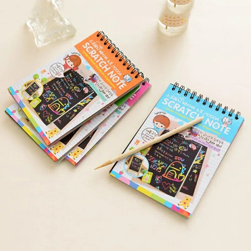 Children Graffiti Notebook, Black Page Magic Drawing Book, Painting Notepad for Kids, DIY Scratch Drawing Notes Paper, Graffiti Painting Coils Drawing Book, Color Scratch Art Mini Notes, Scraping Drawing Paper