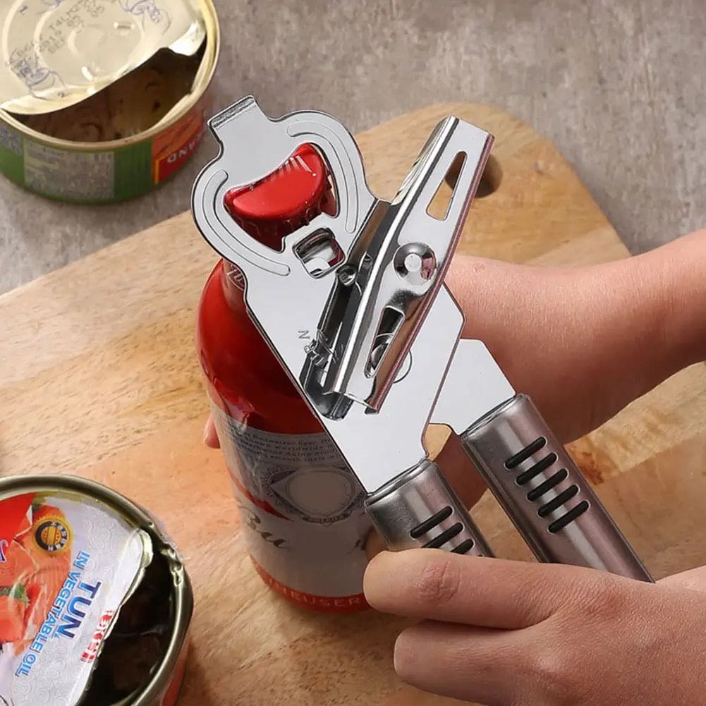 3 In 1 Manual Can Opener, Stainless Steel Heavy Duty Can Opener, Multifunctional Jar Opener, Portable Kitchen Tool, Professional Effortless Openers with Turn Knob Bar