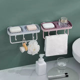 Two Grid Soap Box, Wall Mounted Soap Drain Holder, Multifunctional Bathroom Kitchen Hanging Storage Organizer, Portable Drain Suction Cup Soap Dish