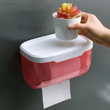 Wall Mounted Sticking Tissue Holder, Punch-free Toilet Paper Holder Box, Waterproof Napkin Shelf Organizer, Paper Towel Case, Mobile Phone Storage Shelf Tray, Kitchen Bathroom Tissue Dispenser