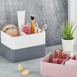 Multipurpose 2 Grid Plastic Makeup Storage Desktop Rack, Plastic Toiletries Storage Basket, Women Care Dressing Table Beauty Case