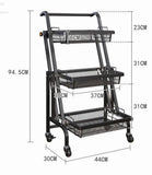 Kitchen Folding Floor Trolley, Mobile Multilayer Snack Draining Storage Rack, 180 Degree Extension Parallel Trolley