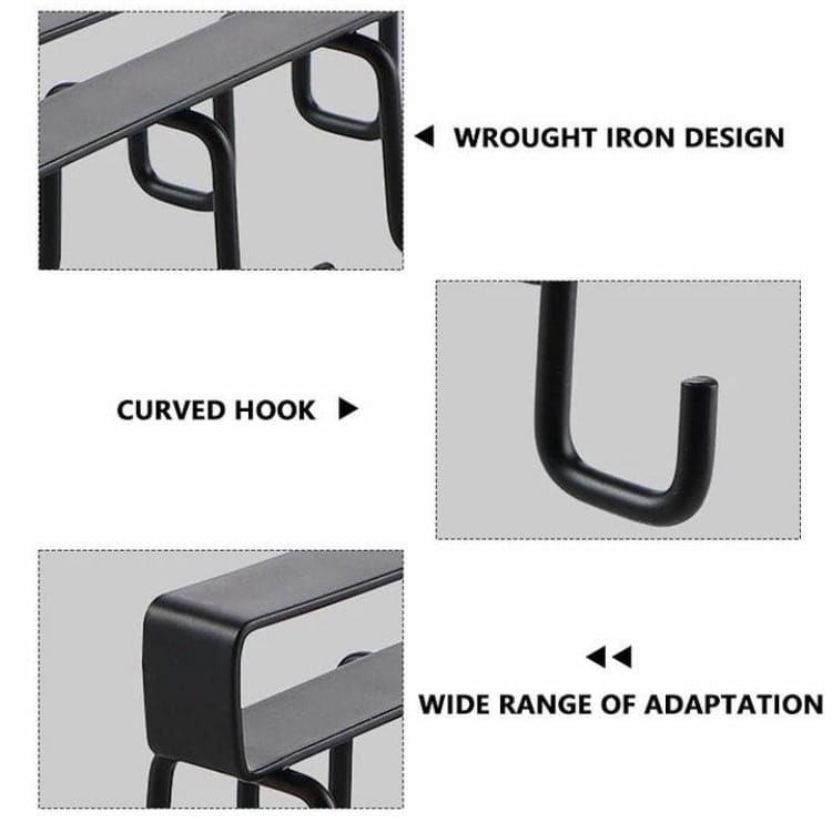 Clever Metal Hook Rack, Multi Hooks Mug Hook Rack Space Saving Quality Cabinet Hook Multifunctional Storage Holder Hanging Cup Holder Kitchen Organizer, Multifunctional Stuck Board Organizer, Under Cabinet Closet Hook Rack