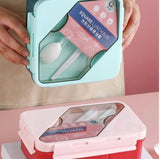 Microwave Oven Lunch Box With Spoon, 2 Compartment Plastic Divided Food Storage Container, Portable Food Grade Plastic Lunch Box, Portable Hermetic Bento Box