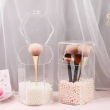 Pearl Cosmetic Brush Holder, Transparent Acrylic Cosmetic Brush Container, Brush Holder Cosmetic Brush Container Dustproof Beauty Makeup Tools Organizer, Cosmetics Brush Storage Box with Lid