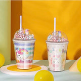 Double Layer Dream Unicorn Jar, Cartoon Plastic Water Cup With Straw & Lid