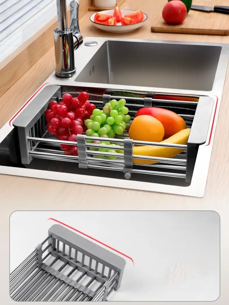 Stainless Steel Dish Drainer, Retractable Tableware Dish Drying Holder, Adjustable Sink Dish Drainer, Fruit Vegetable Washing Drainer, Stainless Steel Sink Rack, Scalable Dish Drying Rack, Kitchen Organizer Basket, Over The Sink Dish Drying Rack