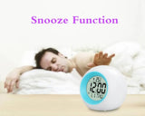 Cute Kids Digital Alarm Clock, 7 Color Alarm Clock, Cute Wake Up Timer Alarm Clock, Touch Control Digital Clock,  Colors Change Night Glowing Digital Alarm Clock, Natural Sounds Table Watch, Round Snooze Led Alarm Clock