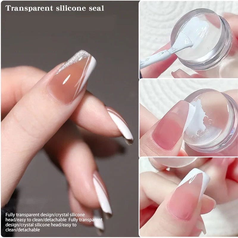 Nail Stamper, Nail Art Stamper, French Nails Silicone Stamp, Nail Art Stamping Tool, Art Jelly Silicone Stamper With Cap, Nail Stamper Manicure Tools