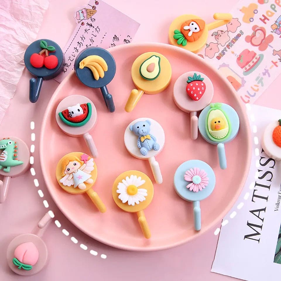 Set Of 10 Cute Cartoon Wall Hook, Cute Wall Hooks Key Holder, Cartoon Fruits Shape Hook For Kids Room Home Decor, Coat Towel Hanging Plastic Mask Holder, Kitchen Bathroom Organizer Wall Decor, Home Accessories