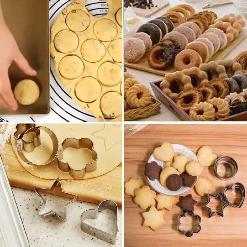 Set Of 12 Stainless Steel Cookie Cutter, Biscuit Baking Mold, Stainless Steel Cookie Mold, Biscuit Press Stamp,  Mini Shapes Fondant Cutter Set, Baking Accessories Cake Decoration Tool, Geometric Set for Biscuit Cutter