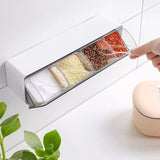 4 Grid Spice Rack, Kitchen Wall Mounted Seasoning Box, 4 Grids Spoon Kitchen With Lid Container, Wall-mounted Seasoning Box, Herb Spices Storage Condiment Jar, Kitchen Gadget Device Sets Spice Box Organizer Tool, Retractable Wall Mounted Spice Rack