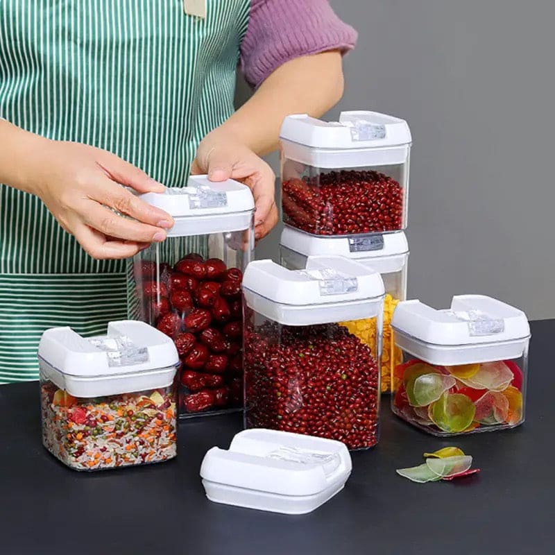Set Of 3 Plastic Food Storage Container, Kitchen Organizer Jars Box, Transparent Sealed Cans Jars For Spices, Multi Capacity Grain Storage Box, Kitchen Snacks Dry Plastic Fresh Keeping Tank