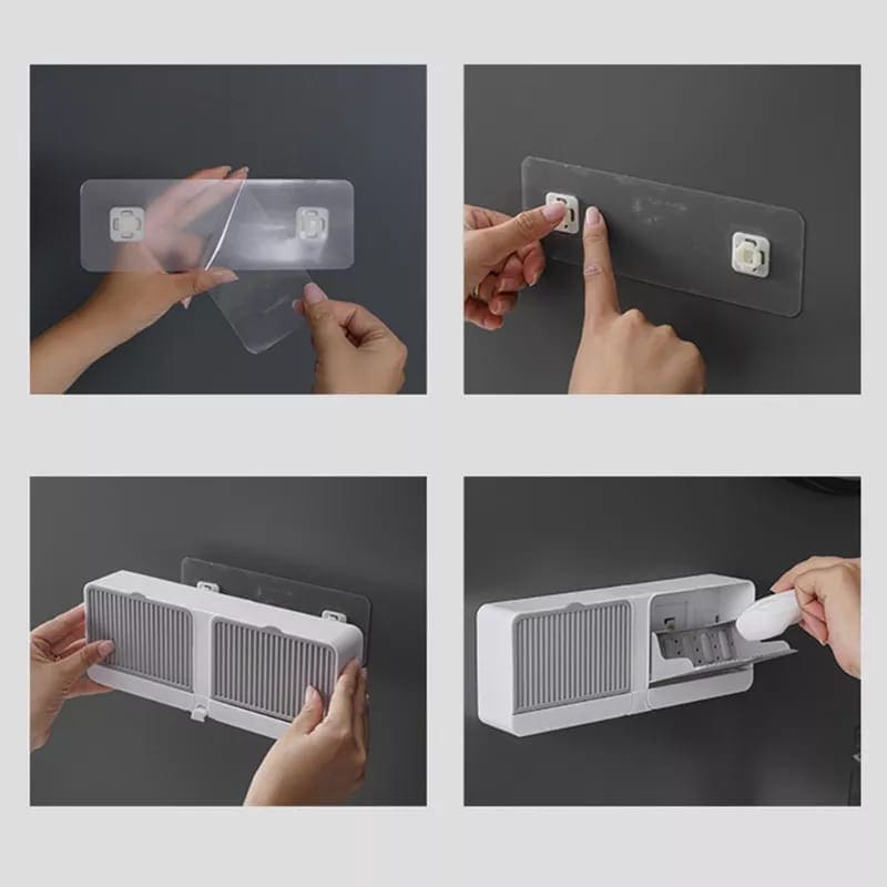 Clam Shell Bar Soap Holder With Drain And Water Tray, Soap Dish for Shower Wall, Wall Mounted Soap Bar Holder For Kitchen Bathroom