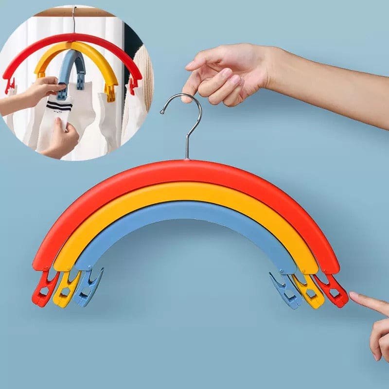 Three Layer Rotatable Hanger, Creative Rainbow Shaped Hanger With Windproof Clip, Multifunctional Three Layer Bed Sheet Drying Racks