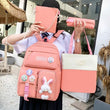 Set Of 4 Bunny Bag, Multifunctional School Bag For Girls, Large Capacity Outdoor Travel Backpack, Waterproof Outdoor Travel Bag, Canvas Laptop School Bag Sets for Kids with Tote Pencil Case, Lunch Box Bag, Back To School Supplies Canvas Bag