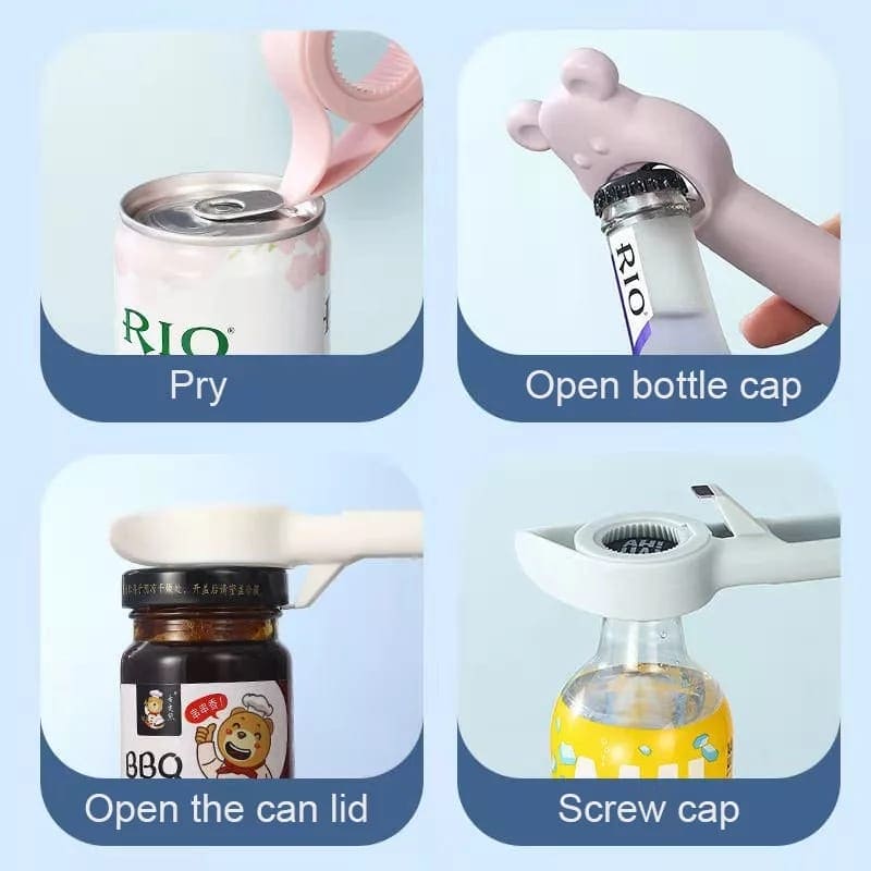 Cute 4 in 1 Multifunction Lid Remover, Stainless Steel Bottle Opener, Baer Unscrew Can opener, Jars Opener, Fridge Manual Lid Remover, Multifunctional Bottle Opener, 4 in 1 Lid Seal Remover, Water Bottle Opener for Women