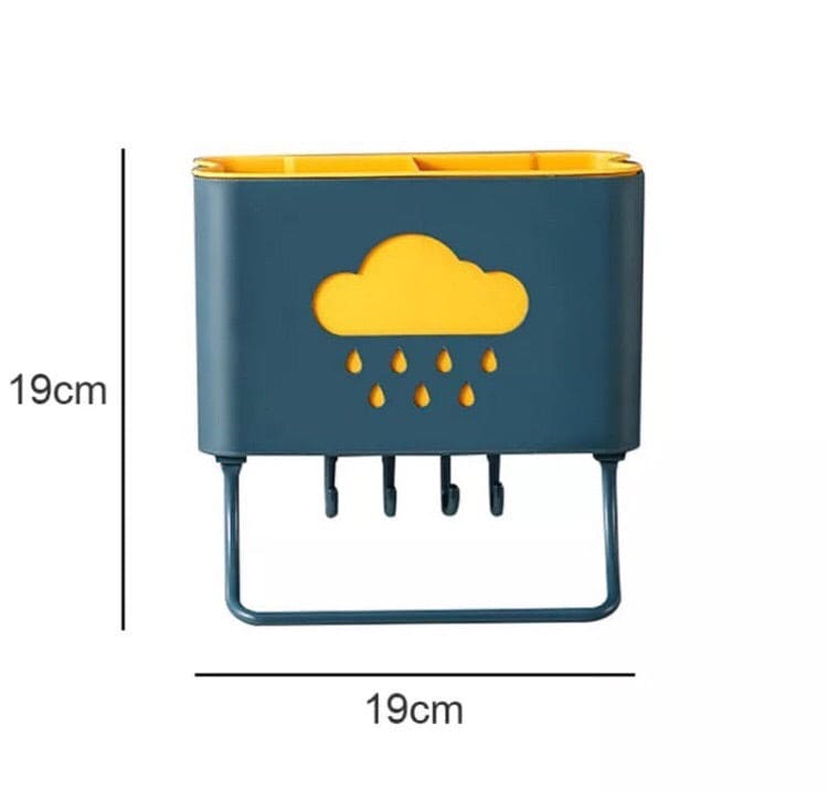 Wall Mounted Cloud Drain Rack, 2 Divided Compartments for Storage Forks, Utensils Holder Drainer Basket With Detachable Rag Rod