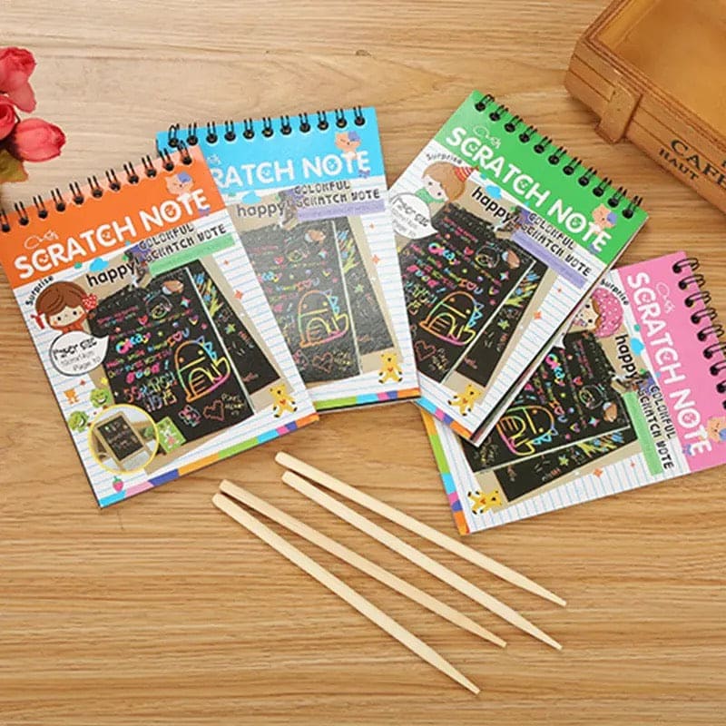 Children Graffiti Notebook, Black Page Magic Drawing Book, Painting Notepad for Kids, DIY Scratch Drawing Notes Paper, Graffiti Painting Coils Drawing Book, Color Scratch Art Mini Notes, Scraping Drawing Paper