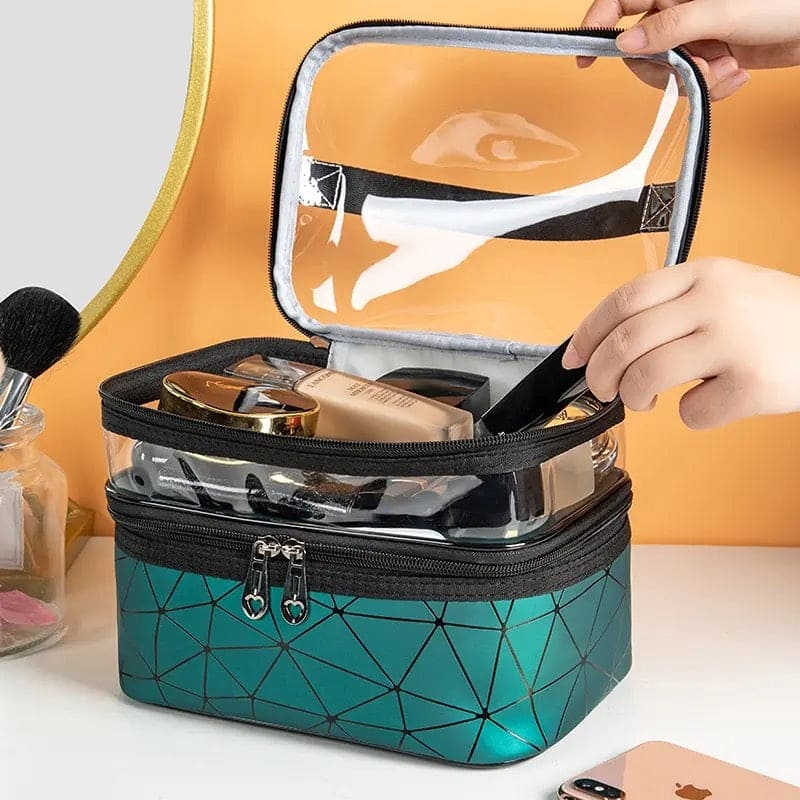 Dual Transparent Cosmetic Bag, Women Make Up Case, Big Capacity Travel Makeup Organizer, Toiletry Beauty Storage, Portable Women Makeup Bag, Travel Carrying Bag, Cosmetic Storage Bag, Dual Zipper Wash Beauty Pouch