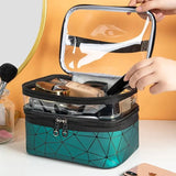 Dual Transparent Cosmetic Bag, Women Make Up Case, Big Capacity Travel Makeup Organizer, Toiletry Beauty Storage, Portable Women Makeup Bag, Travel Carrying Bag, Cosmetic Storage Bag, Dual Zipper Wash Beauty Pouch