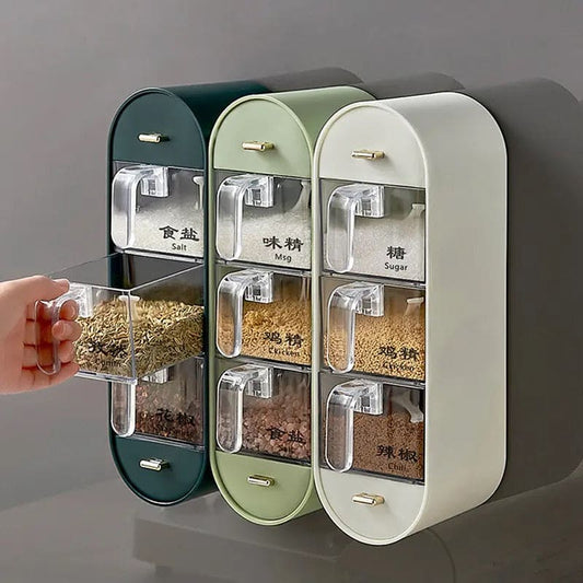 5 in 1 Seasoning Storage Box, Spice Drawer Storage Rack, Kitchen Seasoning Storage Rack With Spoons, Kitchen Wall Mounted Condiment Box, Household Kitchen Rack Seasoning Box