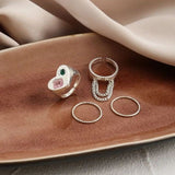 Set Of 5 Multi Beaded Pearl Rings Set, Retro Open Love Rings, Index Finger Ring For Women Jewellery, Metal Zircon Finger Rings