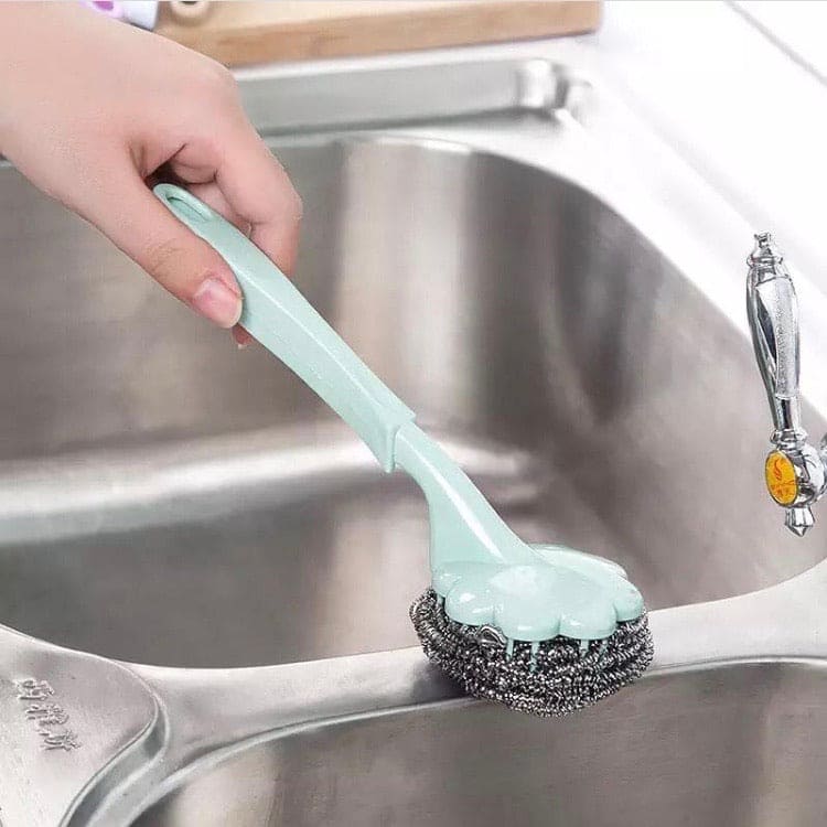 Long Handle Wire Ball Cleaning Brush, Dish Cleaning Brush, Ball Brush Cleaning Brush