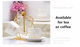 200ml Luxury Marble Ceramic Coffee Cups And Saucers Set With Gold Stand, Marble Ceramic Coffee Cup Saucer Spoon Set, Nordic Matt Porcelain Tea Set, Advanced Teacups