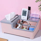 Desktop Plastic Napkin Holder, Multifunctional Tissue Storage Box Cover, Stationery Make Up Organizer for Bedroom Bathroom, Multifunctional Tissue Box Phone Holder Stand,  Wipes Case Desk Organizer