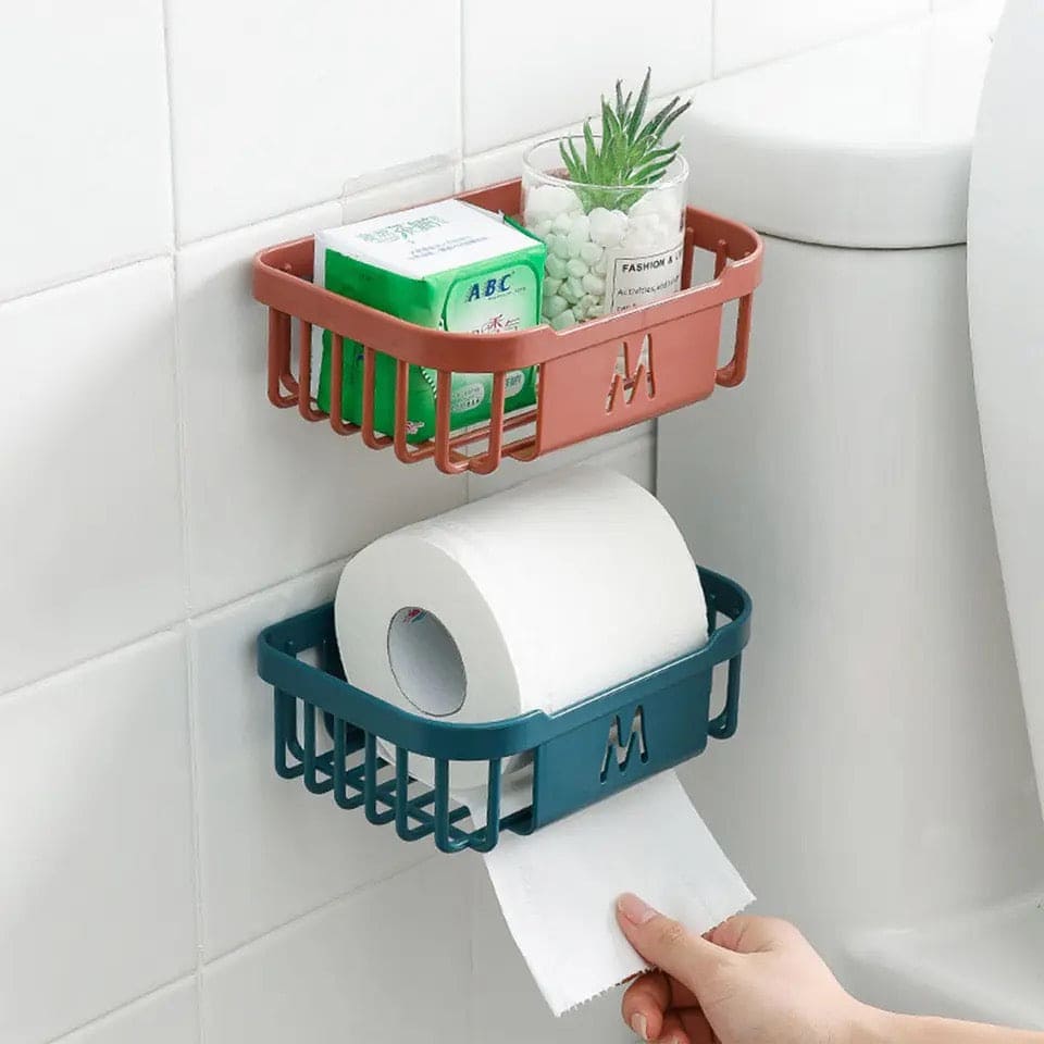Square Hollow Tissue Box, Wall-Mounted Storage Organizer, Multipurpose Hollow Rack, Sticky Paper Storage Box, Multifunction Storage Basket, Compact Caddy Organizer