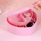 Mini Heart Jewelry Box, Love Shape Jewelry Box, Display Earrings Ring Jewelry Case Box, Double Layer Jewelry Organizer With Mirror, Pink Girl Heart Storage Box