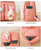 Set Of 4 Bunny Bag, Multifunctional School Bag For Girls, Large Capacity Outdoor Travel Backpack, Waterproof Outdoor Travel Bag, Canvas Laptop School Bag Sets for Kids with Tote Pencil Case, Lunch Box Bag, Back To School Supplies Canvas Bag