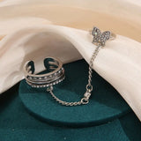 Double Finger Butterfly Chain Ring, Tassel Butterfly Cross Punk Ring Jewellery, Butterfly Cross Punk Ring, Elegant Tassel Butterfly Chain Ring