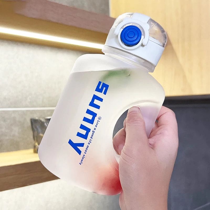 1L Sunny Water Bottle With Straw, Transparent Frosted Plastic Water Bottle, 1000ml Portable Climbing Travel Drink Cup, Outdoor Gradient Drink Bottle, Plastic Reusable Water Cup