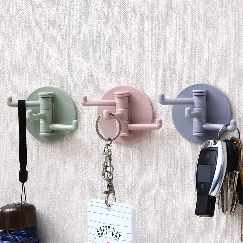 Three Branch Rotating Seamless Adhesive Hook, Strong Bearings Stick Kitchen Wall Hook, Bathroom Hanger, Kitchen Wall Hook