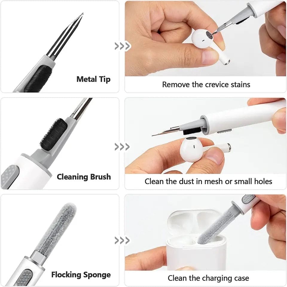 3 In 1 Earphone Cleaning Pen, Earbuds Case Cleaning Kit, Multifunctional Headphones Airphone Keyboard Cleaning Pen, Multipurpose 3 In 1 Cleaning Pen For Keyboard Camera AirPords Earbud