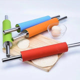 Metal Kitchen Roti Belan, Silicone Flour Stick Rolling Pin, Steel Handle Dough Roller, Non-Stick Dough Roller