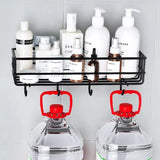 Wall Mounted Bathroom Hanging Shelf, Iron Shampoo Holder, Wall Mounted Floating Rack With Hooks, Bathroom Shower Storage Rack