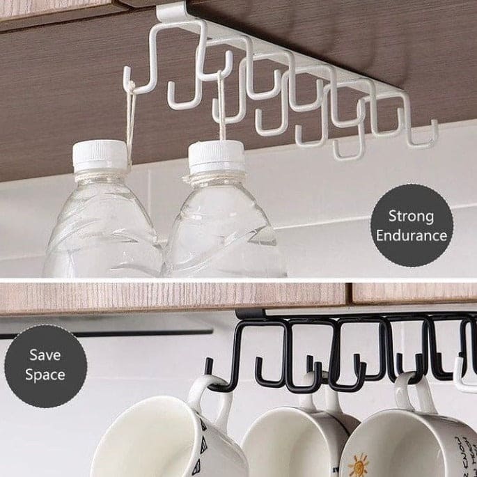 Clever Metal Hook Rack, Multi Hooks Mug Hook Rack Space Saving Quality Cabinet Hook Multifunctional Storage Holder Hanging Cup Holder Kitchen Organizer, Multifunctional Stuck Board Organizer, Under Cabinet Closet Hook Rack