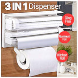 3 In 1 Multifunctional Kitchen Roll Holder, Cling Film Wall Mounted Paper Holder Shelf, Triple Food Wrap Dispenser, Kitchen Roll Holder With Spice Rack and Slide Cutter, Multifunctional Cling Film Cutter