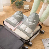 Set Of 5 Travel Shoe Pouch, Grey Non Woven Fabric Dustproof Drawstring Bag, Breathable Storage Pouch With Visual Window, Portable Shoe Organizer Drawstring Bag