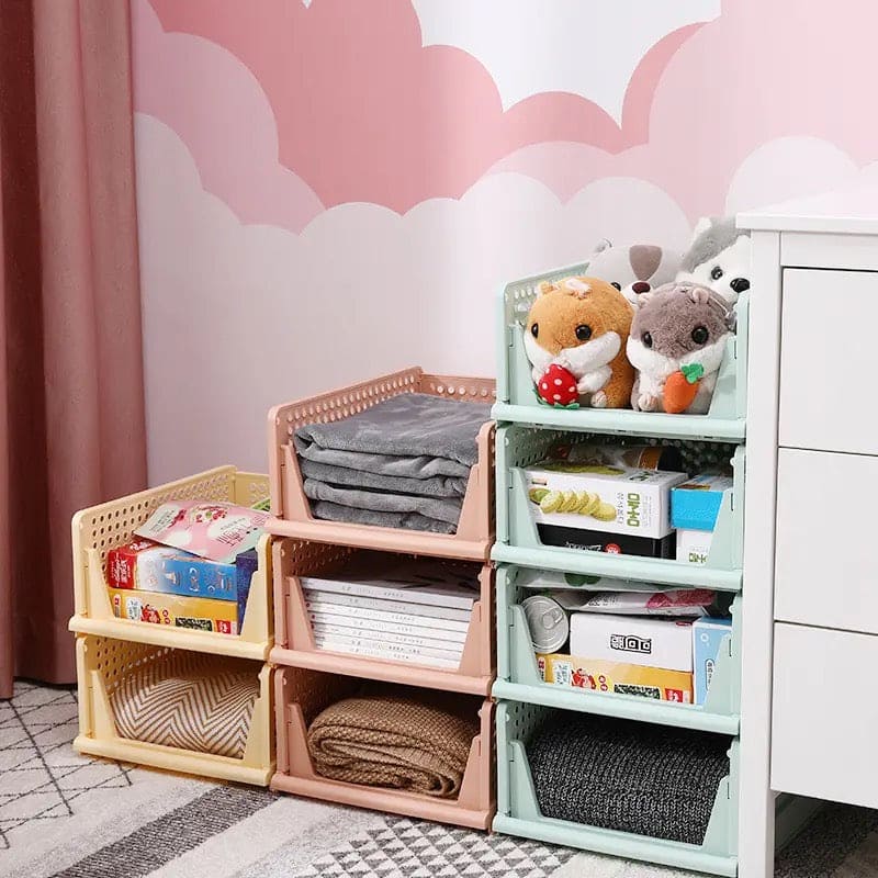 1 Pcs New Stacking Wardrobe, Foldable Clothes Storage Rack, Kitchen Gap Organizer Shelf, Toy Snack Book Storage Basket Closet Storage Bin, Wardrobe Shelf Drawer Organizer, Clothes Pants Drawer Separation Storage Box, Plastic Layered Storage Rack