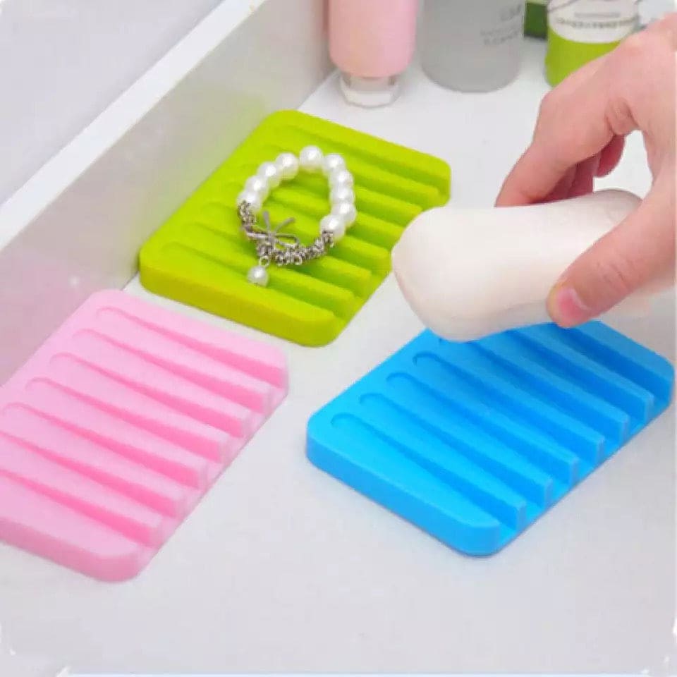 Countertop Soap Dish, Flexible Bathroom Silicone Soap Dish, Soap Pads Organizer, Water Soap Tray Stand, Non-Slip Silicone Soap Box, Drainable Soap Saver Pad for Shower Bathroom Kitchen